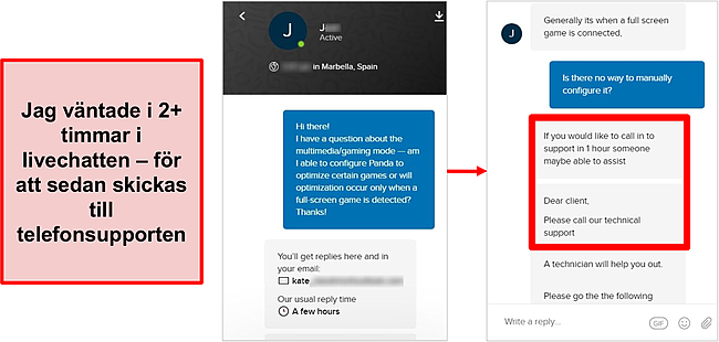 Skärmdump av Panda's Premium live chat.