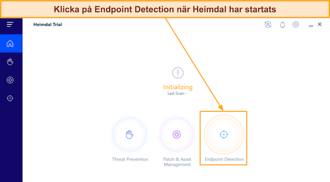 Skärmdump som visar hur man kommer åt Heimdals Endpoint Detection-meny