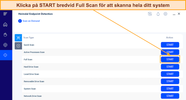 Skärmdump som visar hur du startar Heimdals Full Scan