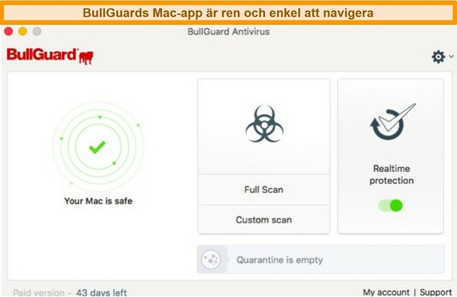 Skärmdump av BullGuards huvudgränssnitt för Mac