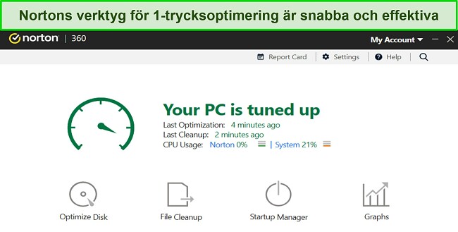 Skärmdump av Nortons optimeringsverktyg.