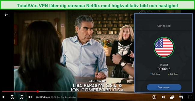 Skärmdump av TV-programmet Schitt's Creek som spelas på Netflix USA