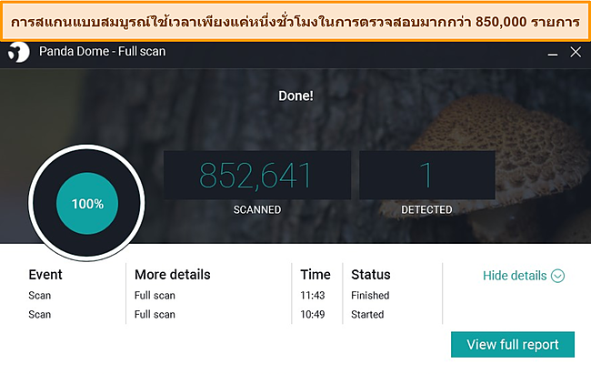 สกรีนช็อตของการสแกนแบบเต็มของ Panda ที่เสร็จสมบูรณ์