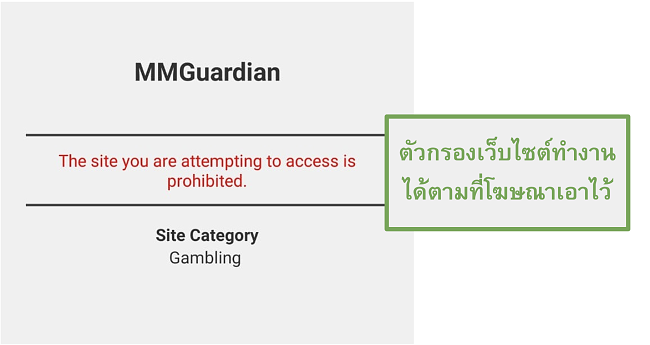 ภาพหน้าจอของตัวกรองเว็บที่ทำงานได้ตามที่โฆษณา