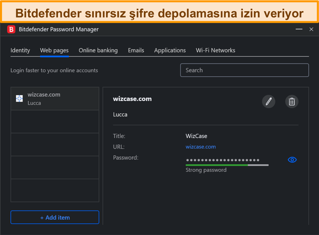 Bitdefender'ın Windows'taki şifre yöneticisi.