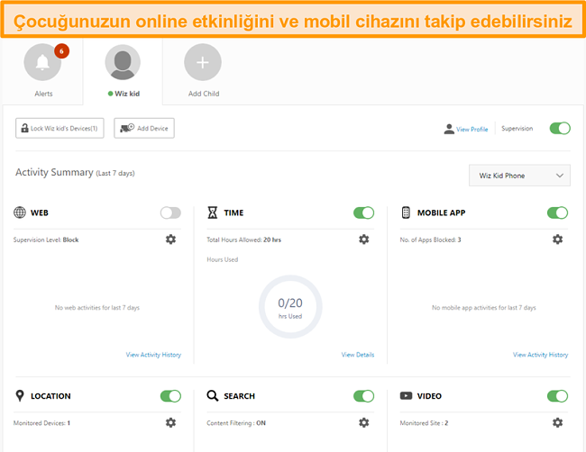 Norton 360'ın ebeveyn denetimi ayarlarının ekran görüntüsü.