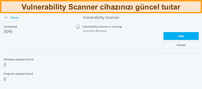 Sistem taraması gerçekleştiren McAfee Vulnerability Scanner'ın ekran görüntüsü