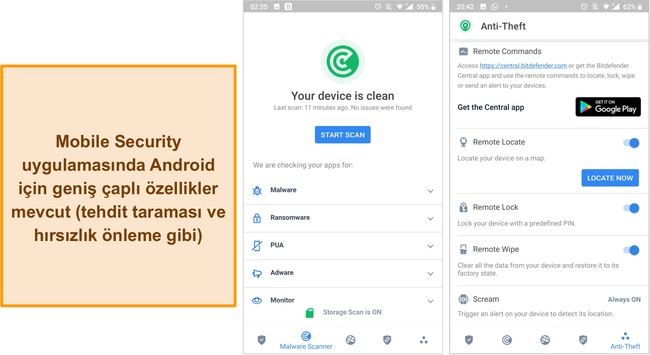 Bitdefender'ın Mobil Güvenlik uygulamasının ekran görüntüsü.