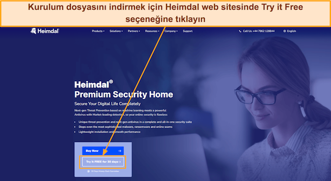 Heimdal deneme sürümünün web sitesinden nasıl indirileceğini gösteren ekran görüntüsü