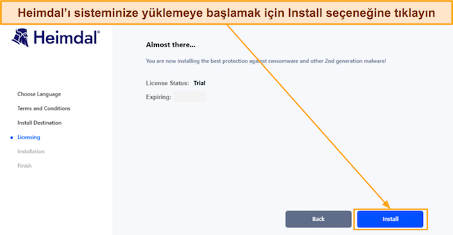 Deneme aktivasyonundan sonra Heimdal'ın kuruluma hazır olduğunu gösteren ekran görüntüsü