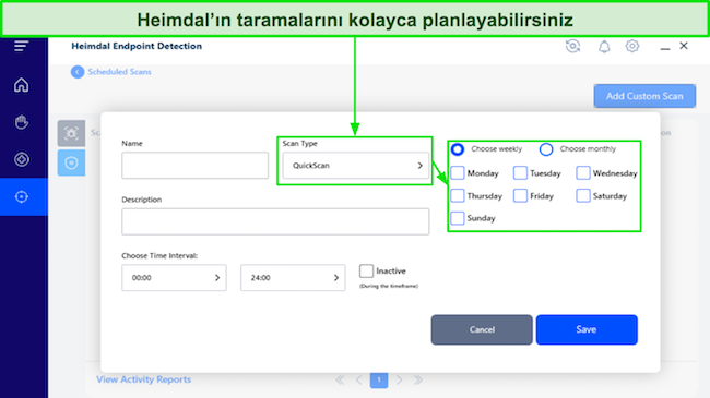 Heimdal'ın tarama planlama özelliğinin ekran görüntüsü