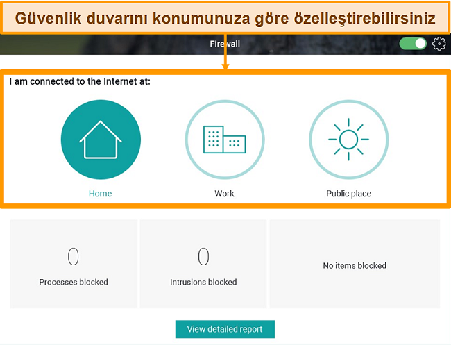 Panda'nın Güvenlik Duvarı özelliğinin farklı güvenlik seviyeleri vurgulanmış ekran görüntüsü