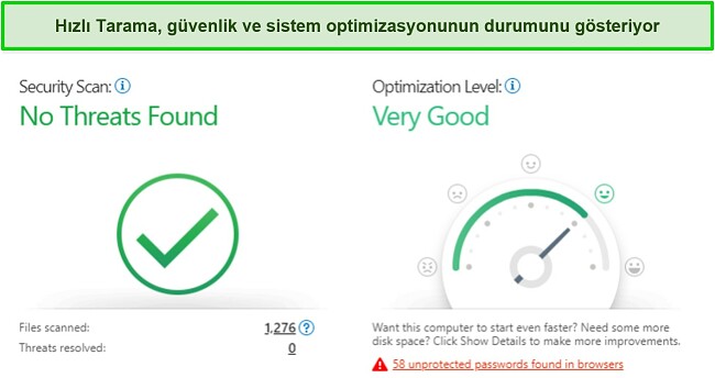 Trend Micro hızlı tarama sonuçlarının ekran görüntüsü