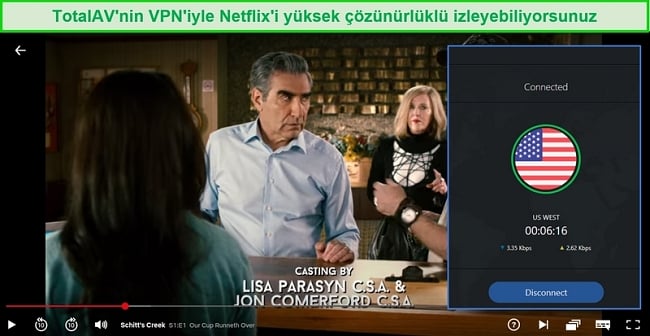 Netflix ABD'de oynayan Schitt's Creek TV şovunun ekran görüntüsü