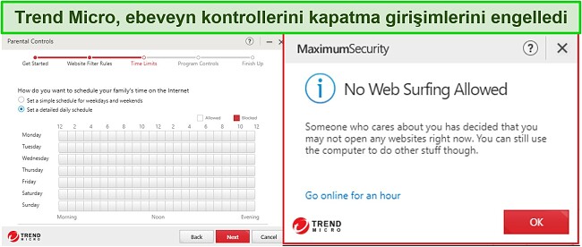 Trend Micro Ebeveyn Kontrollerinin Ekran Görüntüsü