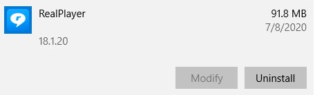 Uninstall RealPlayer