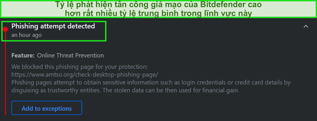 Cảnh báo lừa đảo trên máy tính để bàn Bitdefender.