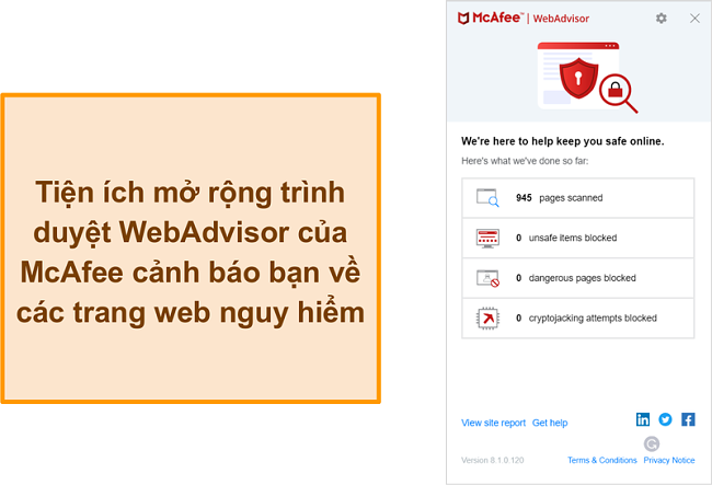 Ảnh chụp màn hình của tính năng Webvisor trên trang web McAfee