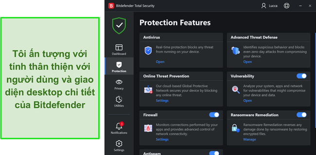 Giao diện máy tính để bàn của Bitdefender