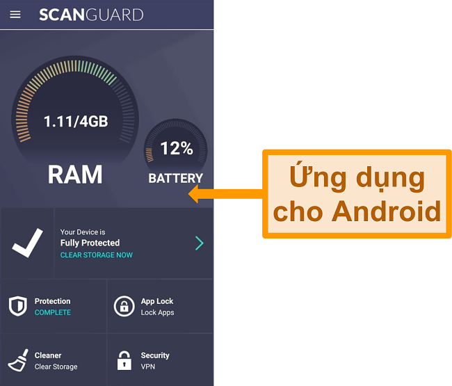 Ảnh chụp màn hình giao diện ứng dụng Android của Scanguard.