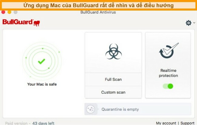 Ảnh chụp màn hình giao diện chính của BullGuard dành cho Mac