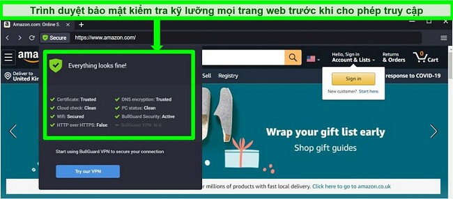 Ảnh chụp màn hình của BullGuard's Secure Browser hiển thị tất cả các bước kiểm tra bảo mật.