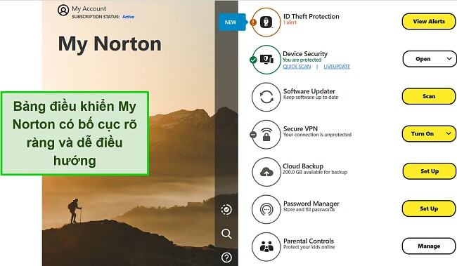 Ảnh chụp màn hình giao diện bảng điều khiển My Norton của Norton trên Windows.