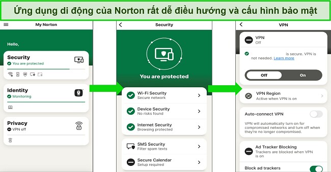 Ảnh chụp màn hình ứng dụng iOS của Norton cho thấy giao diện sạch sẽ và đơn giản như thế nào, giúp người dùng mới bắt đầu dễ dàng điều hướng.