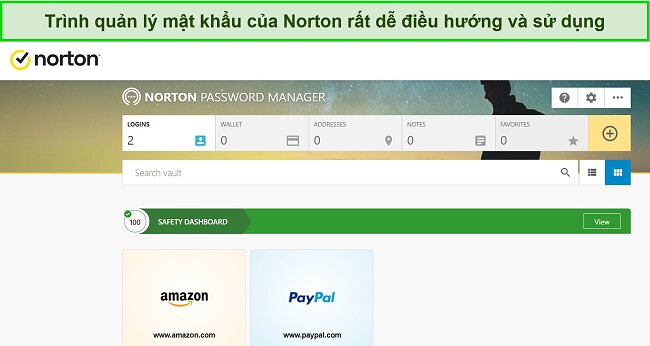 Ảnh chụp màn hình tính năng quản lý mật khẩu của Norton.