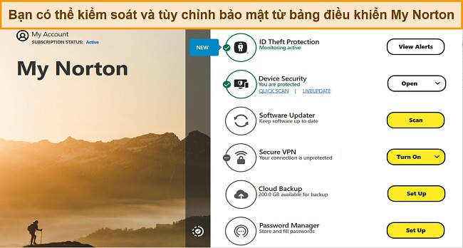 Ảnh chụp màn hình giao diện bảng điều khiển My Norton trên Windows.