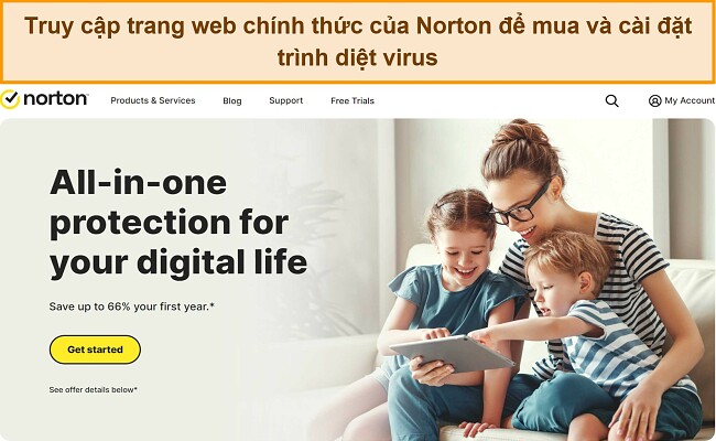 Ảnh chụp màn hình trang chủ trang web chính thức của Norton.