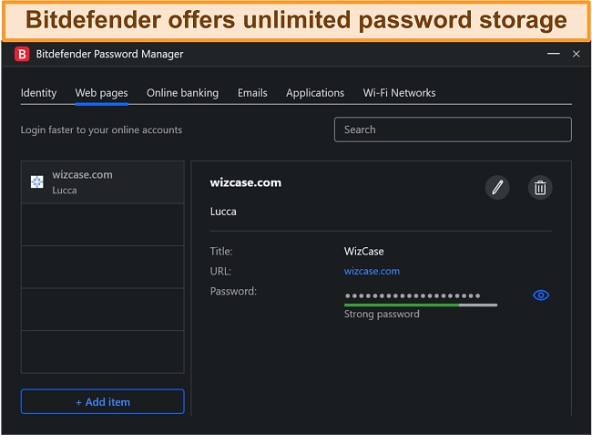 Bitdefender's password manager on Windows.