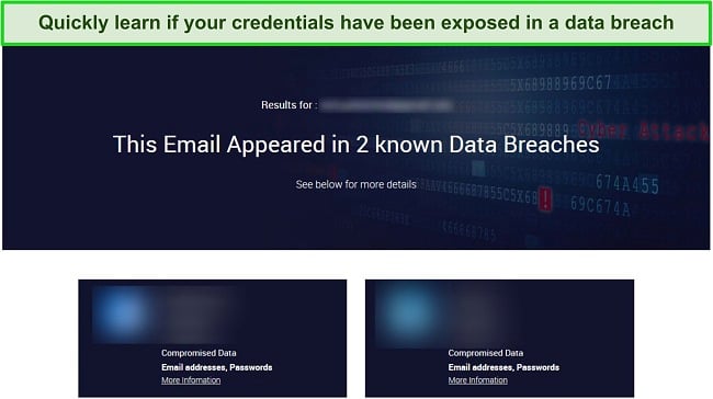 Screenshot showing data breach test results