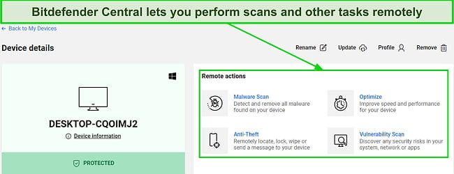 Screenshot of the Bitdefender Central dashboard