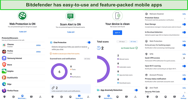 Screenshot of Bitdefender's mobile app interface
