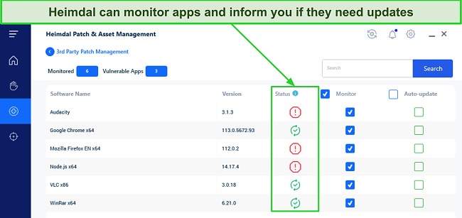 Screenshot showing Heimdal's automatic software update tool