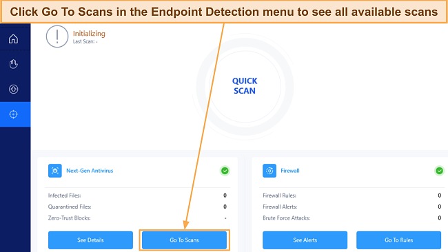 Screenshot showing how to access Heimdal's list of scans