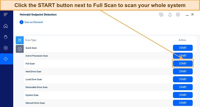 Screenshot showing how to start Heimdal's Full Scan