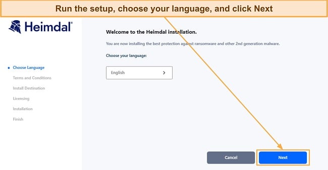  Screenshot showing the beginning of Heimdal's setup