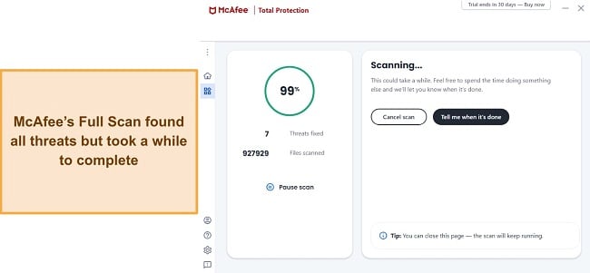 Screenshot showing McAfee running its Full Scan