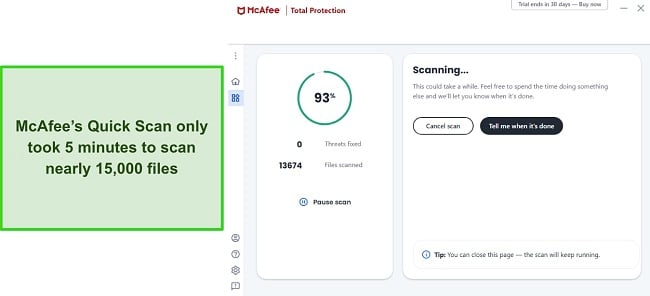 McAfee quick scan screenshot