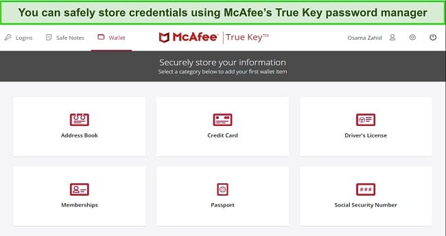 McAfee password manager True Key screenshot