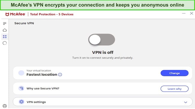 In addition to its top-notch security, McAfee's VPN offers impressive speed performance.