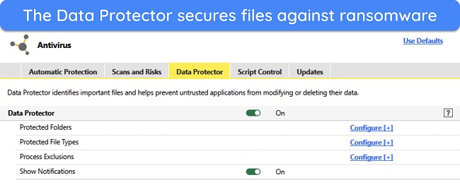 Screenshot of Norton's Data Protector feature