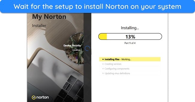 Screenshot of Norton's installation in progress
