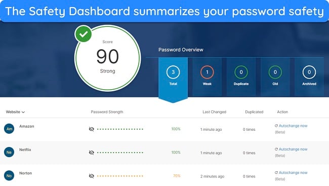 Screenshot of the Safety Dashboard in Norton's password manager