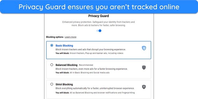 Screenshot of the Privacy Guard feature in Norton's Private Browser