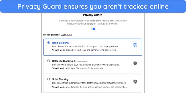 Screenshot of the Privacy Guard feature in Norton's Private Browser