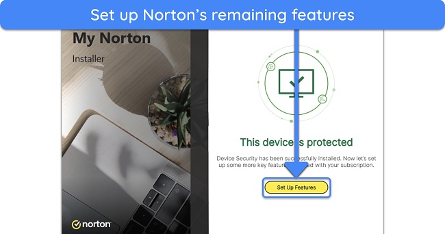 Screenshot showing how to set up Norton's extra features
