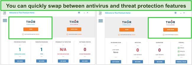 Screenshot of Heimdal's threat protection and antivirus features on Windows app
